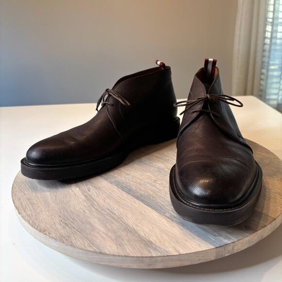 Bally Vilmar Brown Saffiano Leather Chukka Boots Men’s Size 11 D Switzerland - Picture 3 of 12